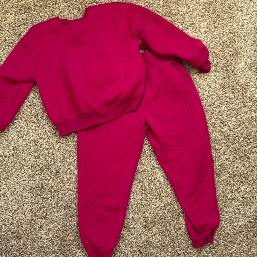 A New Day Lounge Wear Set Streetwear Quilted Crewneck Jogger Pink size Medium